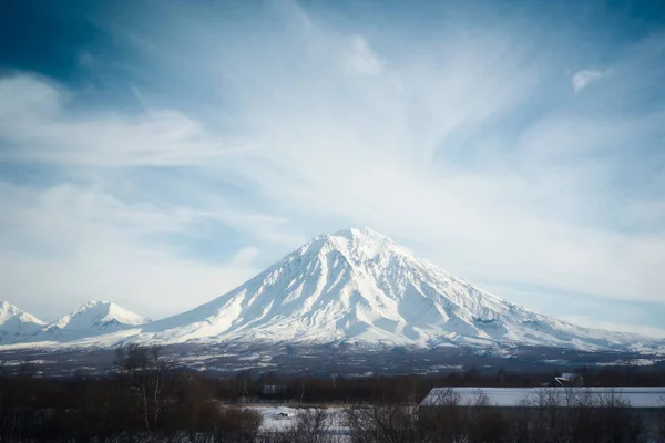 Paysage Hivernal Volcan Koryaksky Recouvert Neige Péninsule Kamchatka Russie — Photo