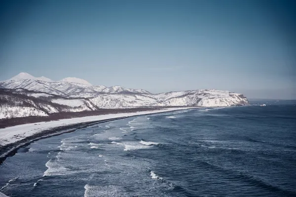 Paisagem Inverno Costa Oceano Pacífico Península Kamchatka Rússia — Fotografia de Stock