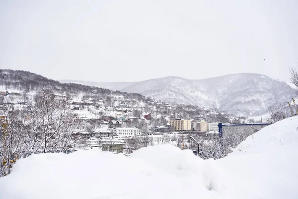 Pietropawłowsk Kamczacki Miasto Zimą Przy Śnieżnej Pogodzie Półwysep Kamczatka Rosja Zdjęcie Stockowe