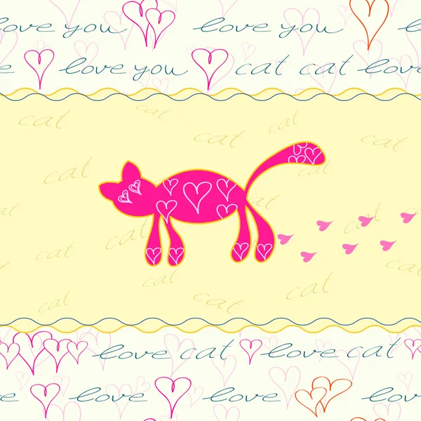 Κάρτα με το χέρι συντάσσονται ροζ γάτα — Διανυσματικό Αρχείο