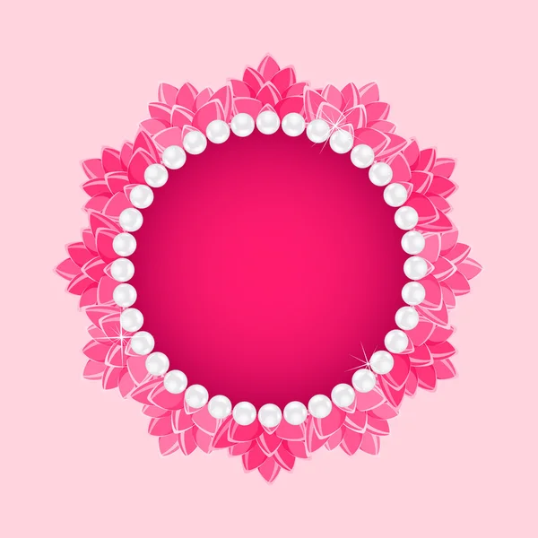 Lotus Round Frame with Pearl Necklace — Stock Vector