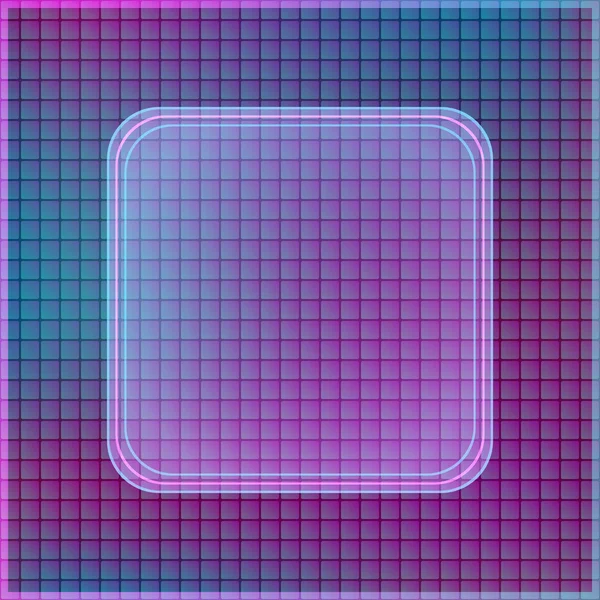 Tarjeta de neón púrpura con lugar cuadrado para texto — Vector de stock