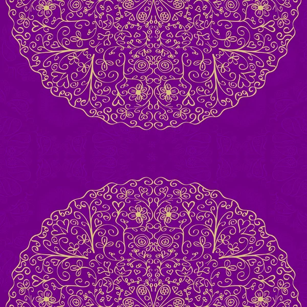 Tarjeta Vintage púrpura con dos elementos redondos medio mandala — Vector de stock