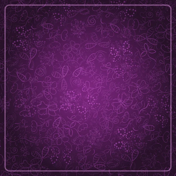 Astratto Dark Purple Card con sfondo Doodle — Vettoriale Stock