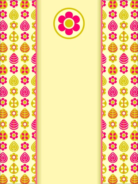 Cartão retrô rosa amarelo com padrão de flor de folha — Vetor de Stock