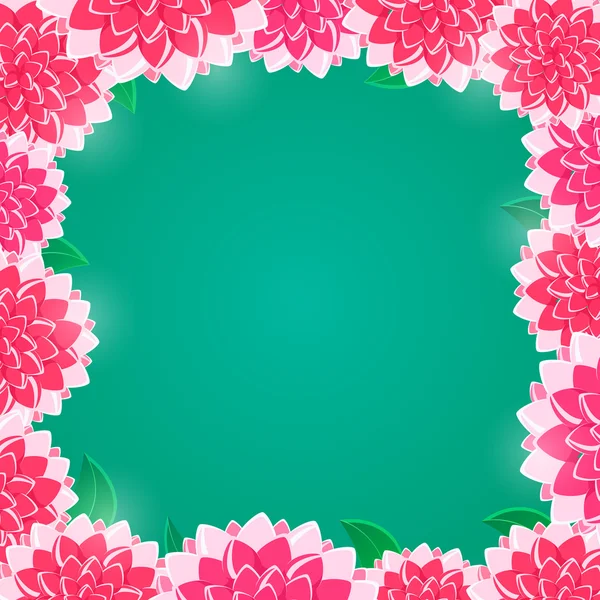 Cadre floral rose avec des fleurs brillantes sur fond vert — Image vectorielle