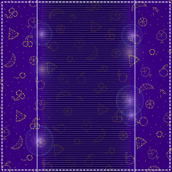 Carte violet foncé avec motif de silhouette aux fruits — Image vectorielle