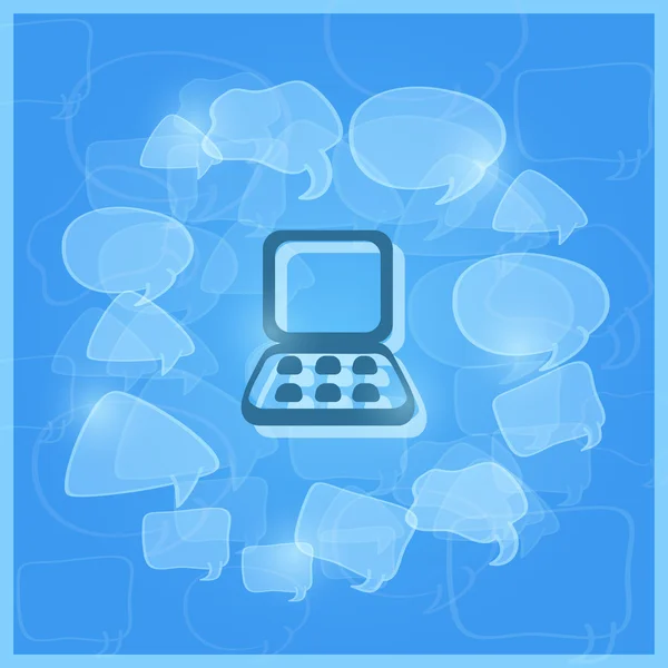 Ordinateur portable au milieu des nuages de la parole transparents — Image vectorielle