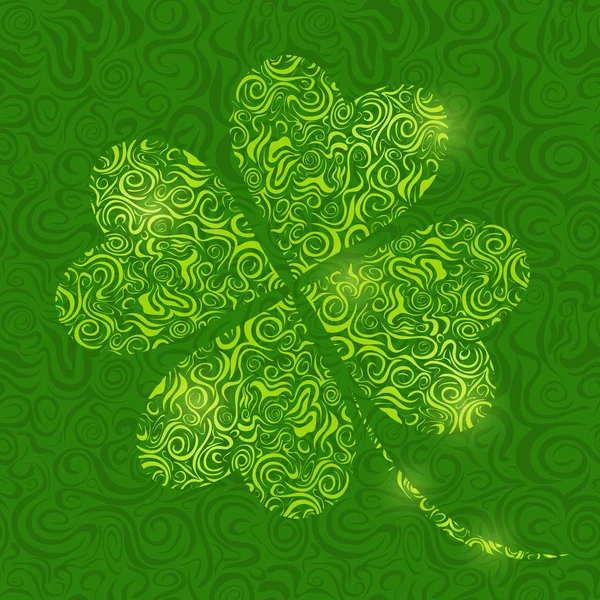 Lucky shamrock från abstrakt curl mönster siluett — Stock vektor