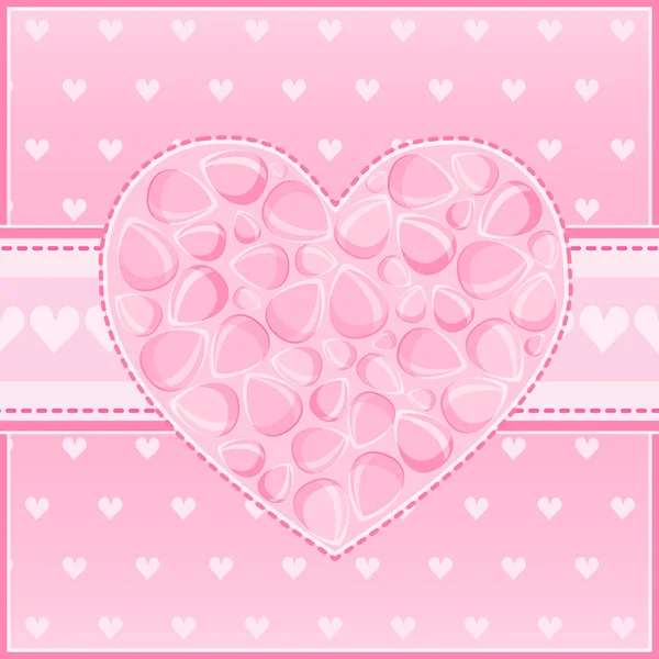 Heart of Pink Flower Petals Greeting Card — Stock Vector