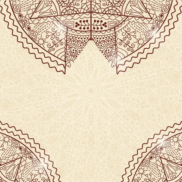 Tarjeta de invitación beige marrón con decoración de encaje Mandala — Vector de stock