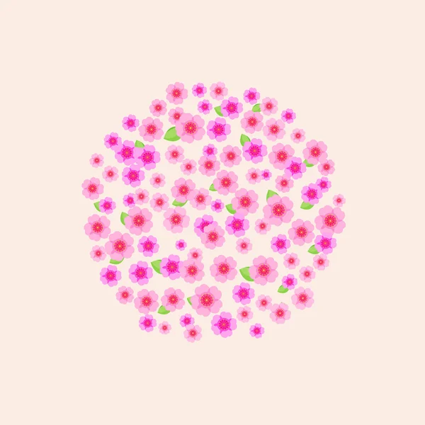 Circle Composed of Pink Flower Silhouettes. — Stock Vector