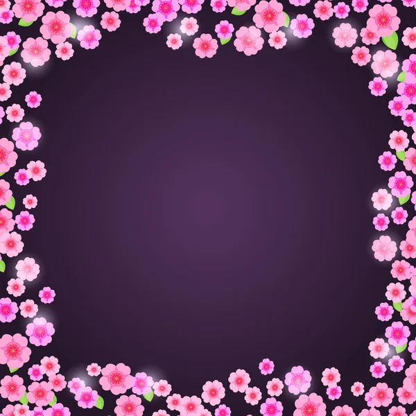 Romantic Pink Floral Frame on Dark Purple Background — Stock Vector