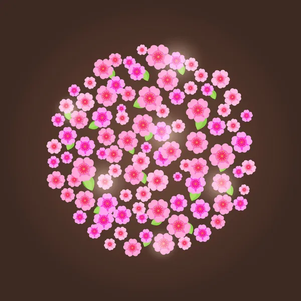 Cercle composé de silhouettes de fleurs roses . — Image vectorielle