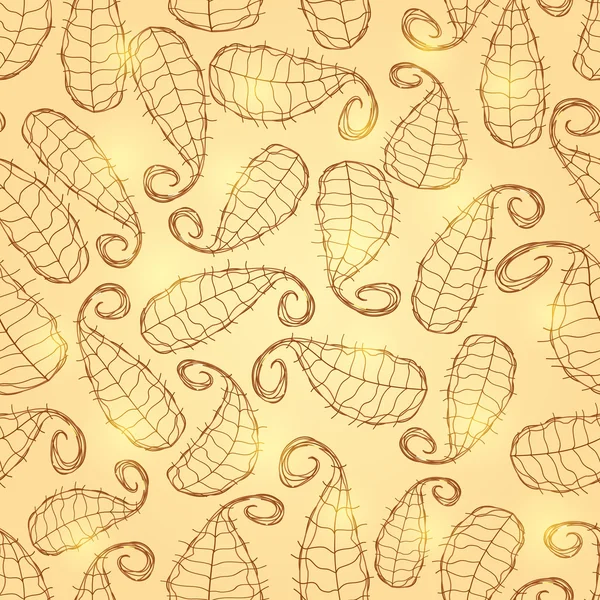 Gouden glanzende naadloze patroon met blad silhouetten — Stockvector