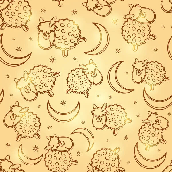 Cute Sheep Silhouettes at Seamless Pattern — Stock Vector