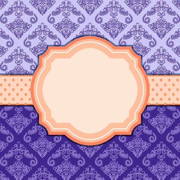 Purple Vintage Damask Card with Label. — Stock Vector