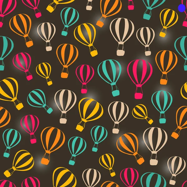 Seamless Dark Retro Pattern with Striped Hot Air Balloons — Stock Vector