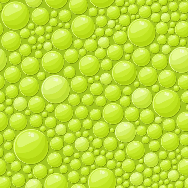 Bulles vertes fond sans couture avec des gouttes de savon brillant — Image vectorielle