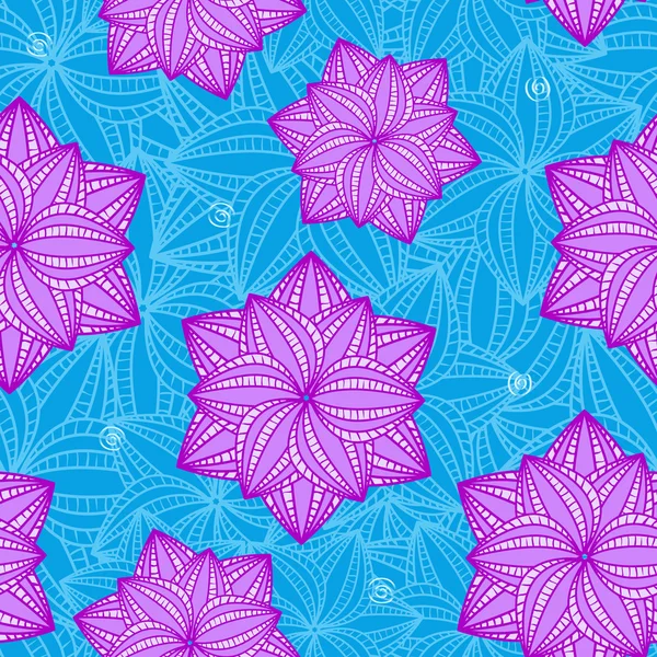 Patrón sin costuras con flores sobre fondo azul — Vector de stock