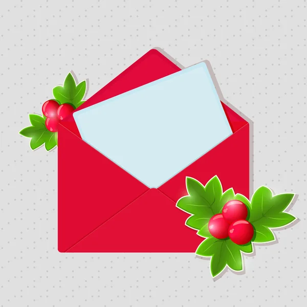 Envelope vermelho de Natal brilhante com folha de papel em branco —  Vetores de Stock