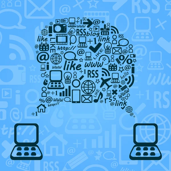 Computer portatile astratto blu della nuvola di discorso — Vettoriale Stock