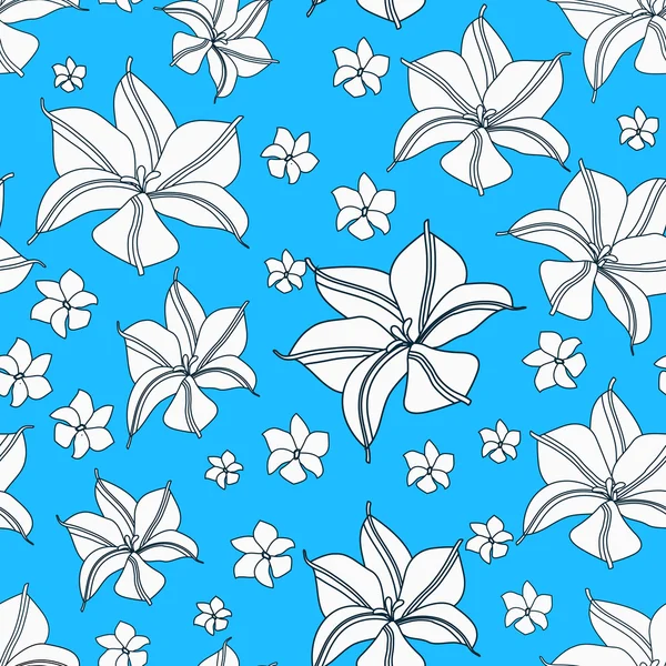 Floral Cyan Blue Seamless Pattern — Stock Vector