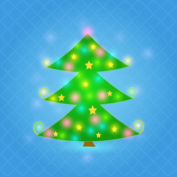 Green Sparkle Christmas Tree on Blue Background — Stock Vector