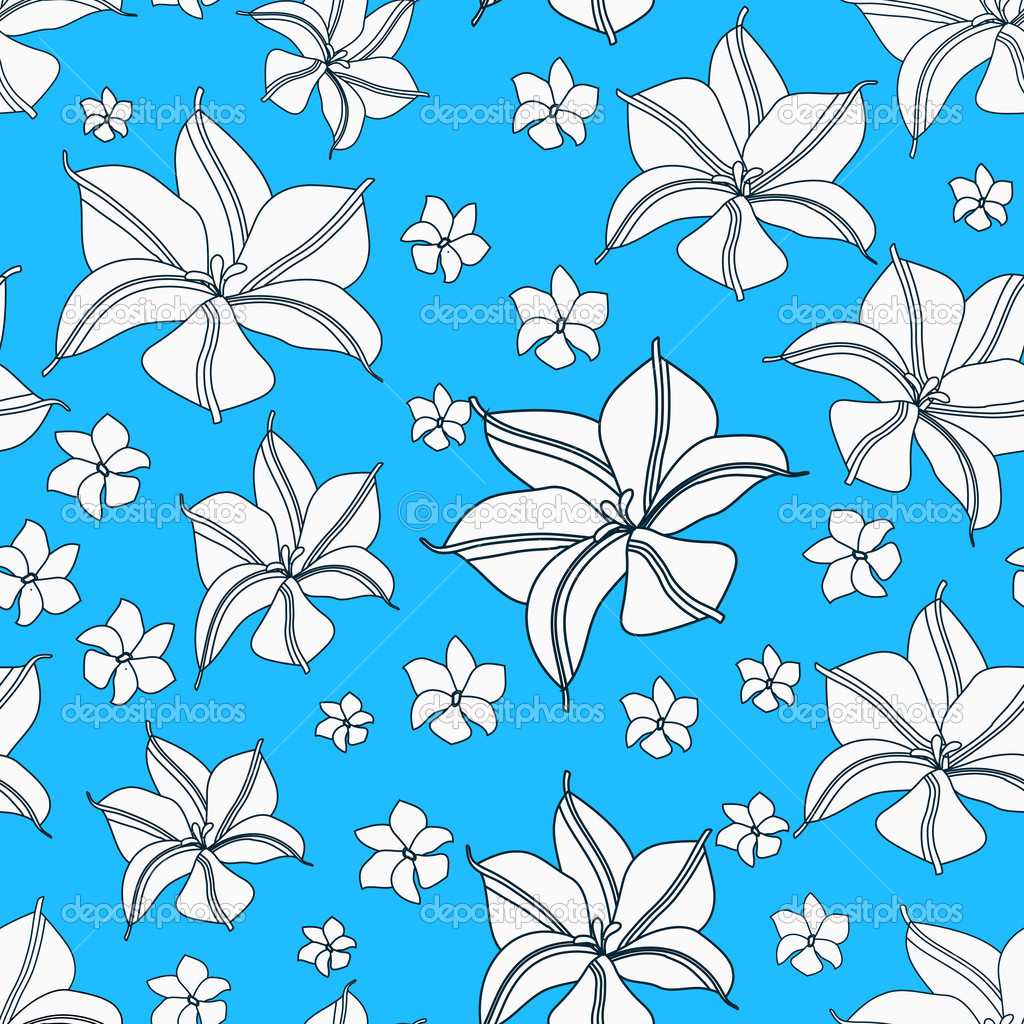 Floral Cyan Blue Seamless Pattern