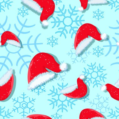 Christmas kırmızı santa şapka ve kar taneleri ile seamless modeli