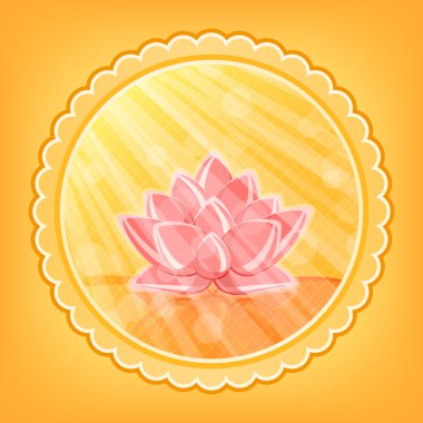 Lotus çiçeği yuvarlak etiket içinde portakal suyu