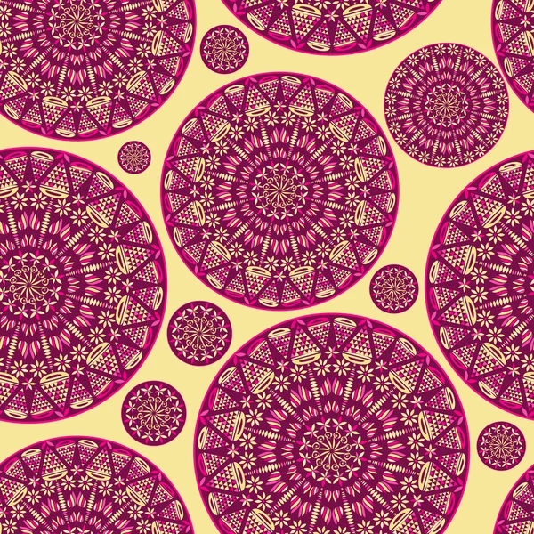 Patrón rosa sin costura con Mandala redondo — Vector de stock