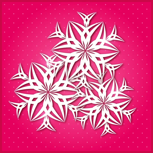 Floco de neve de papel branco sobre fundo rosa — Vetor de Stock