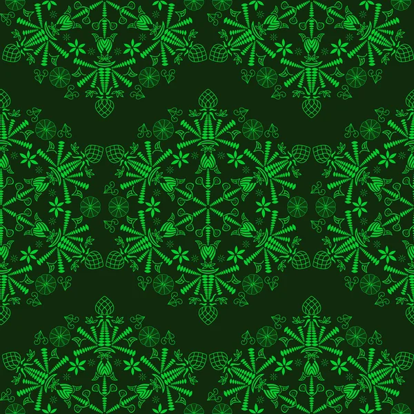 绿色的对称的锦缎的无缝的模式 — 图库矢量图片
