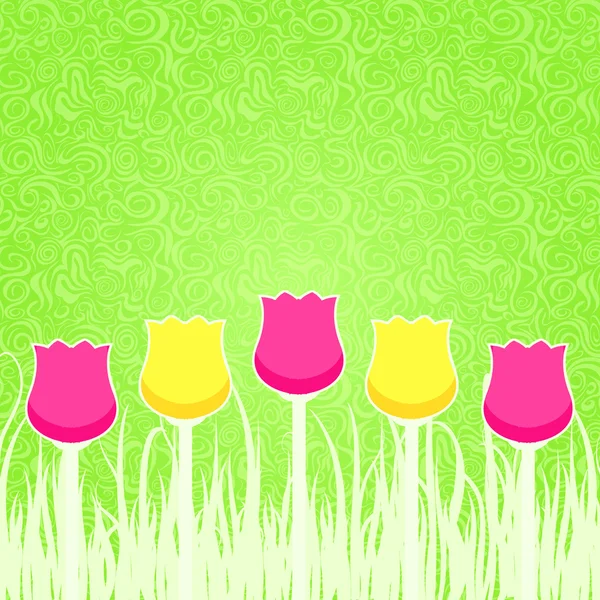 Floral achtergrond met roze en geel tulpen — Stockvector