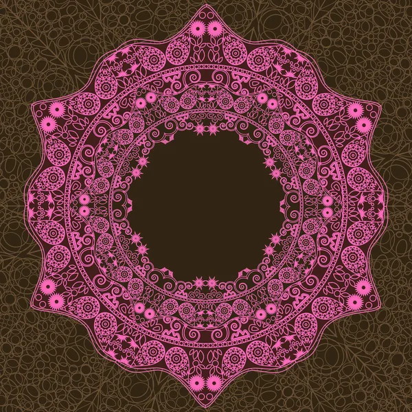 Розовый винтажный орнамент Круглая кружевная рамка — стоковый вектор
