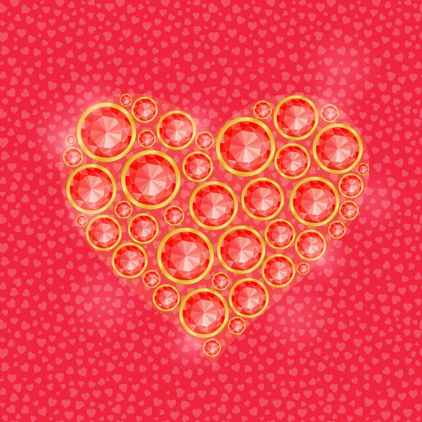 Corazón rojo compuesto de piedras preciosas de diamante — Vector de stock