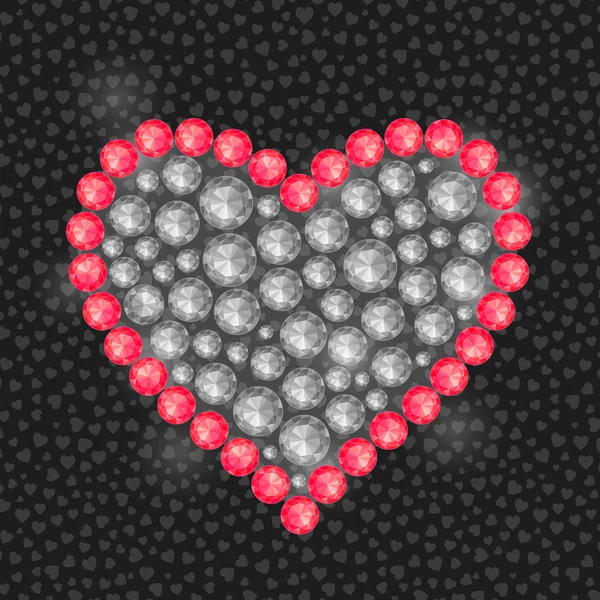Heart Composed of Diamond Gem Stones — Stock Vector