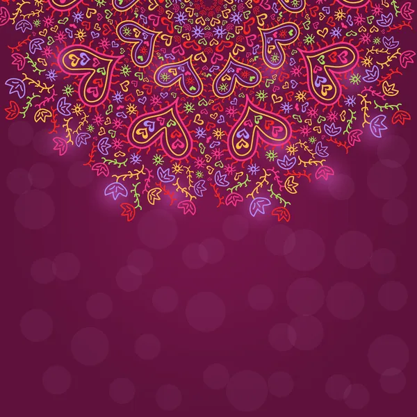 Colorida decoración de medio mandala con corazones — Vector de stock