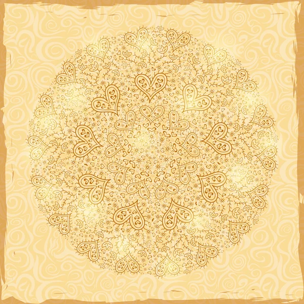 Gold Mandala Decoration with Hearts — Stock Vector