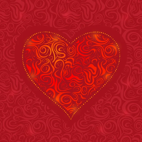 Λαμπερό πορτοκαλί κόκκινο στροβιλισμού διακόσμηση καρδιά — Διανυσματικό Αρχείο