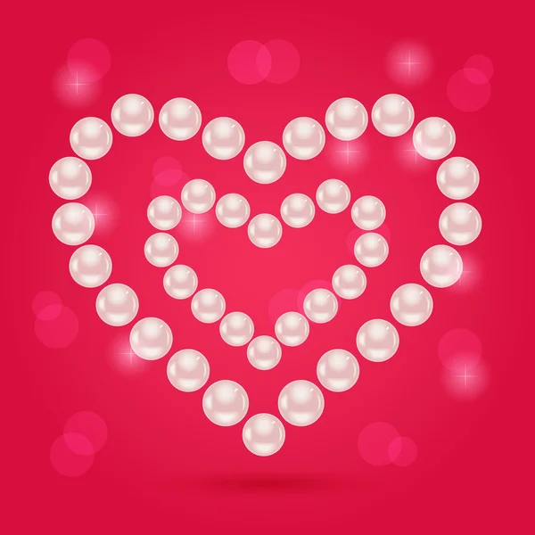 Parel hart op roze valentaine dag achtergrond — Stockvector