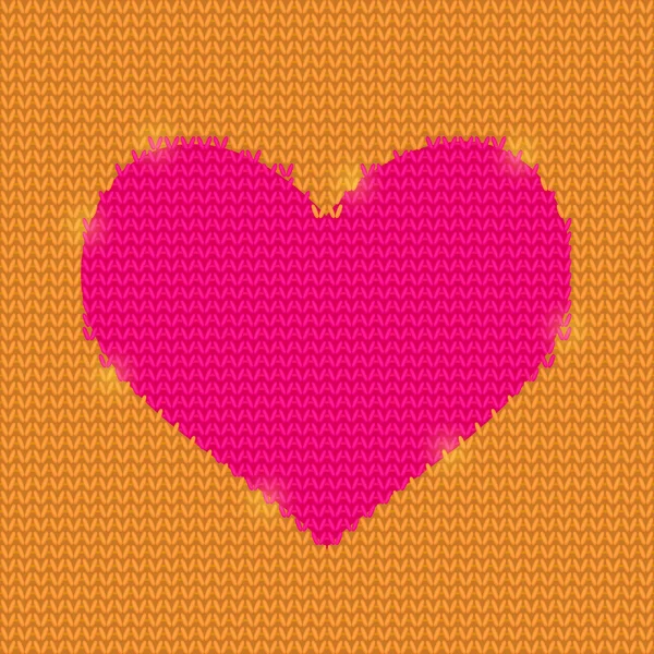 Red Knitted Heart on Purple Background — Stock Vector