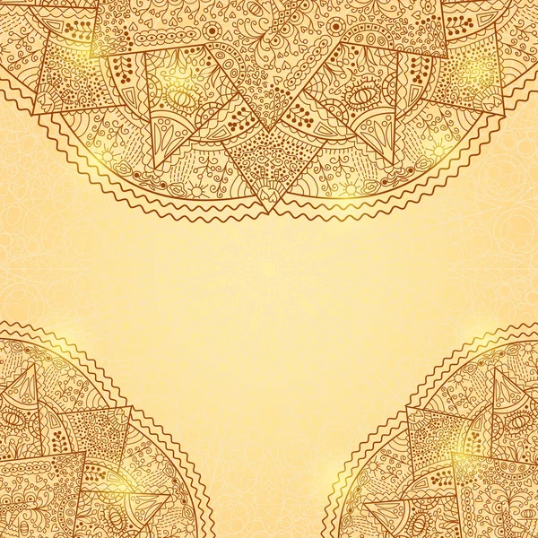 Блискучий Золотий коричневий запрошення картку з мереживом мандали прикраса — стоковий вектор