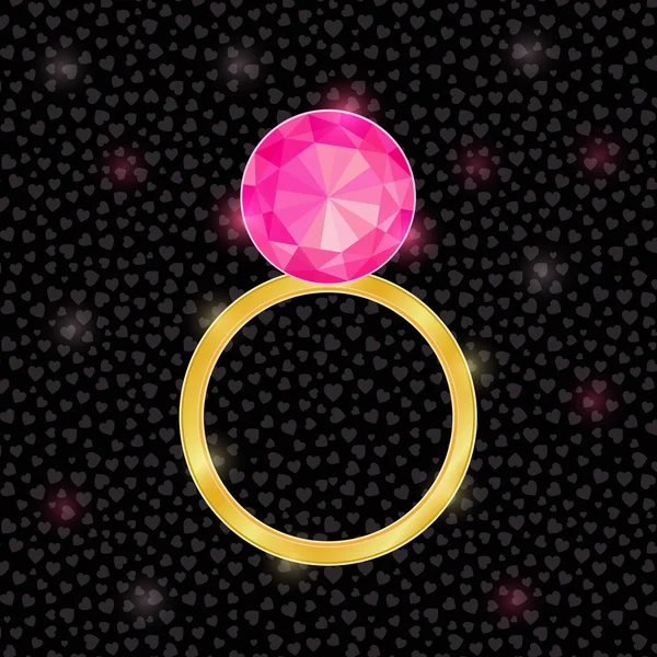 Bague dorée avec pierre à bijoux rose — Image vectorielle