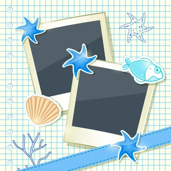 Cartão com duas molduras em branco com elementos subaquáticos — Fotografia de Stock