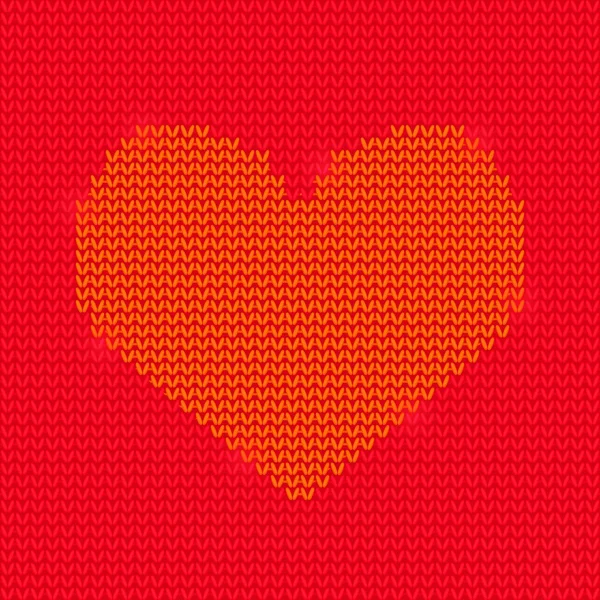 보라색 바탕에 빨간색 니트 심장 — 스톡 사진