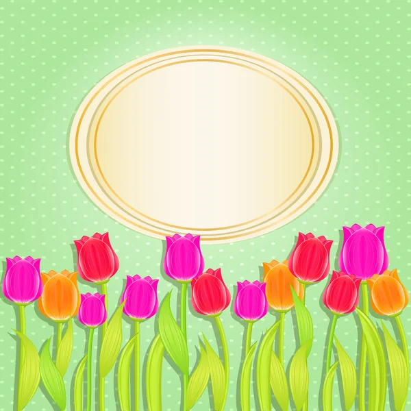 邀请卡与束五颜六色的郁金香花 — 图库照片