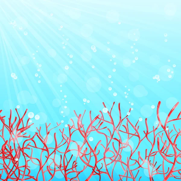 Red coral in blue ocean — Stock Vector