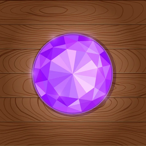 Shiny Purple Gemstone Icon on Wooden Background — Stock Vector